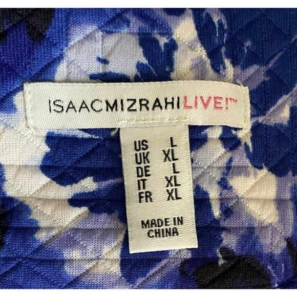 Isaac Mizrahi Live Open Front Cardigan Jacket Large Blue Floral Quilted 3/4 Slv - Picture 5 of 8